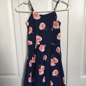 Navy dress with pink floral design